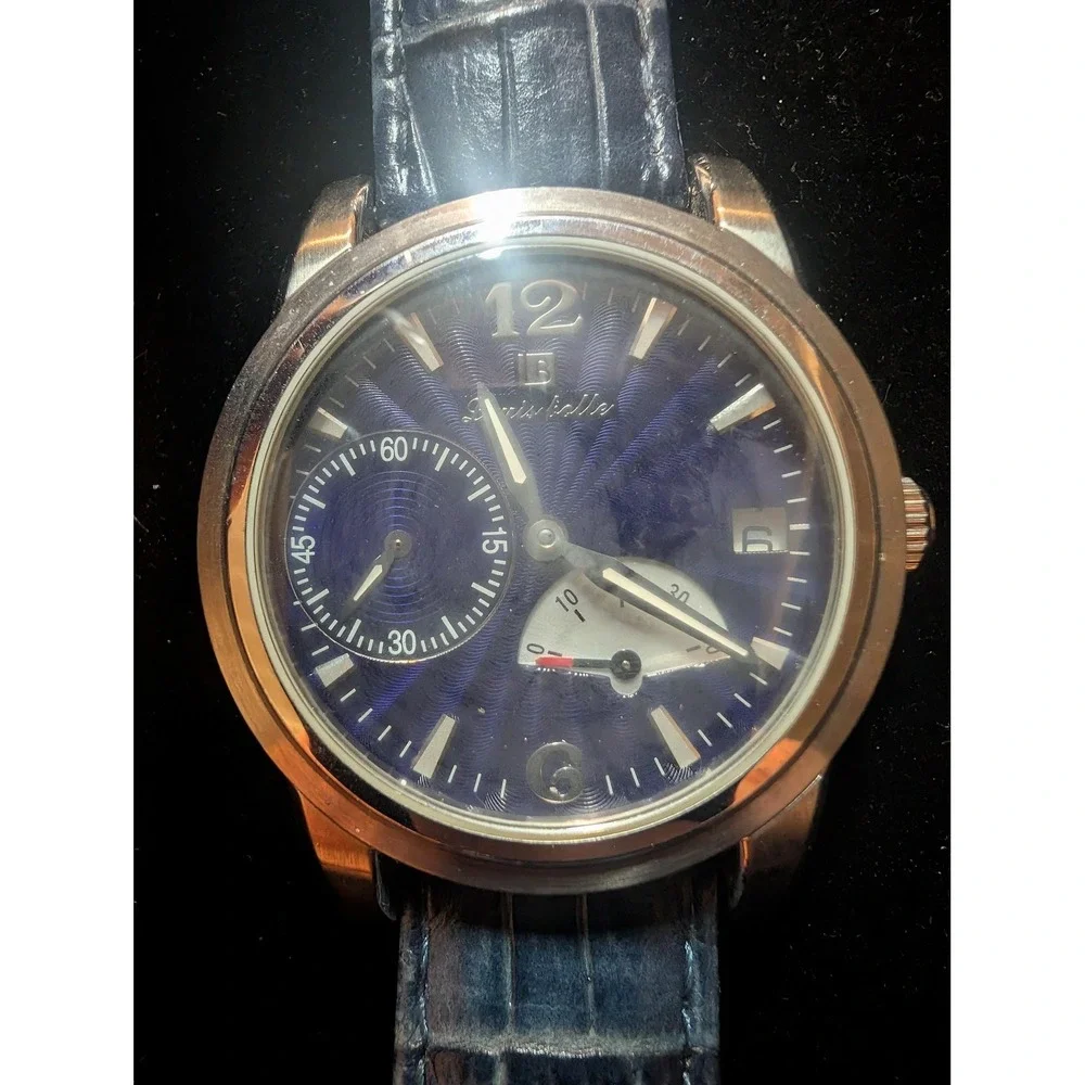 Louis Bolle Auto Mens Watch 40mm Blue Dial Blue Leather Band Date A-5052-178